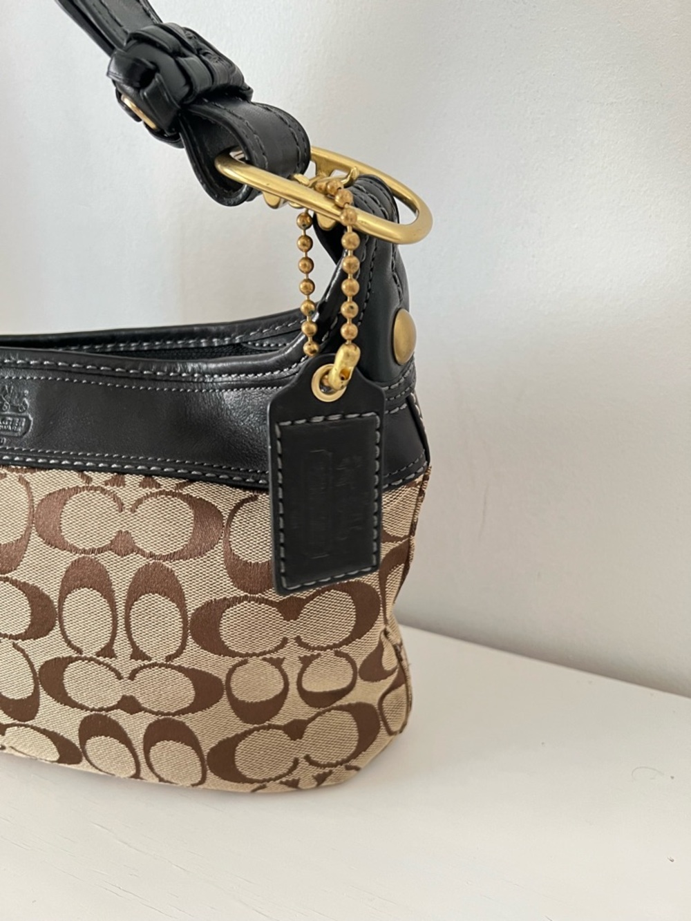 Coach Signature Canvas and Leather Shoulder Bag in Brown and Black - Picture 9 of 12